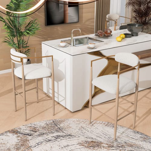 Barstools Set Of 2, Counter Height Upholstered Bar Stools With Back For Kitchen Island, Beige Faux PU Leather Seating Black Iron Legs 260LBS Weight Capacity view 15