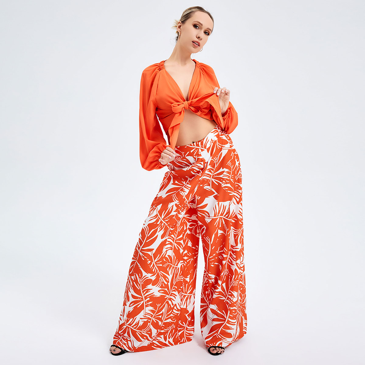 New Women's Temperament Print Pants V -neck Long Sleeve Two -piece Suit view 8