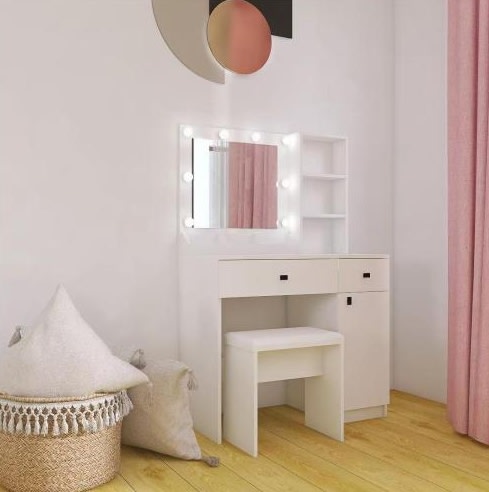 Vanity Desk With Lights, Vanity Set With Mirror, Makeup Vanity Desk With Large Drawers  Three Level Storage Dreeser, VanitysVanities With 3 Lights Brightness Adjustable For Bedroom, White view 3