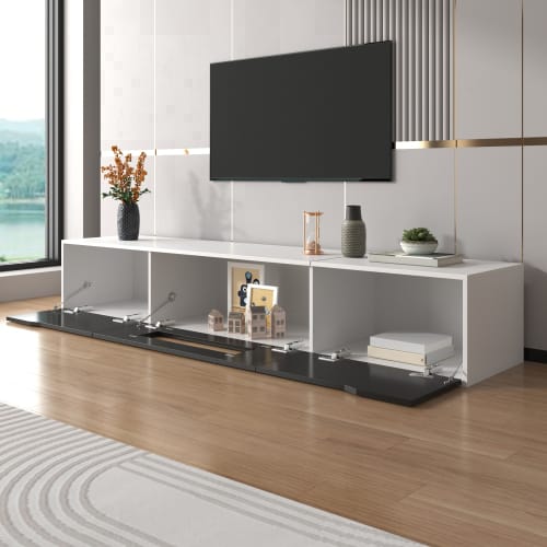 TV Cabinet, High-gloss TV Cabinet, Matching Colours In White And High-gloss Black, With Colour-changing LED Lights.only Front Cabinet Door High-gloss view 27
