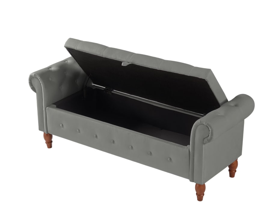 Velvet Multifunctional Storage Rectangular Sofa Stool - Grey view 3