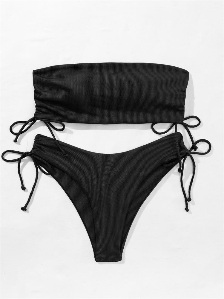Summer Tube Bikini With Drawstring Design Solid Color Sexy Swimsuit For Beach Party Womens Clothing view 9
