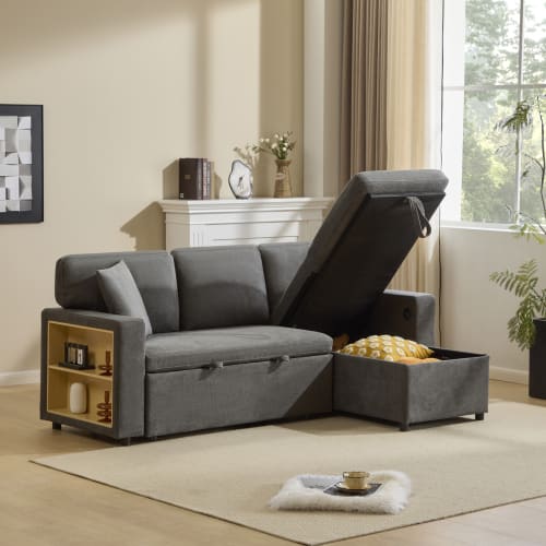 Corner Sofa Bed Corner Couch L-Shaped Sofa Bed Extendable, Bed Box And Integrated Shelf, view 2
