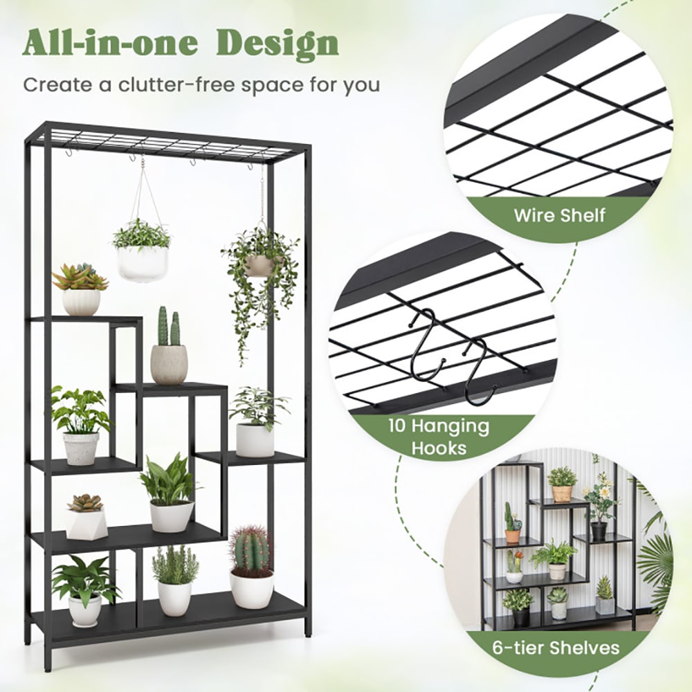 6-Tier Tall Plant Stand 71 Inch Metal Indoor Plant Shelf With 10 Hanging Hooks view 5