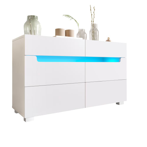 Sideboard Cabinet Dresser With 6 Drawers,Storage With RGB LED App Control, Sideboard With Cut-out Handles, 6-drawers Chest Of Drawers, 71 X 120 X 40 Cm, White view 15