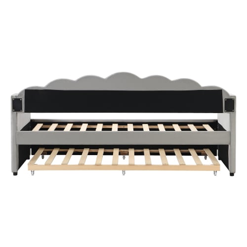 Upholstered Bed, 3FT Single Bed 90x190cm, Bottom With Trundle Bed 90x190cm, Daybed Sofa Bed, Youth Bed, For Adults & Teenagers, Easy Assembly, Velvet, Grey view 24