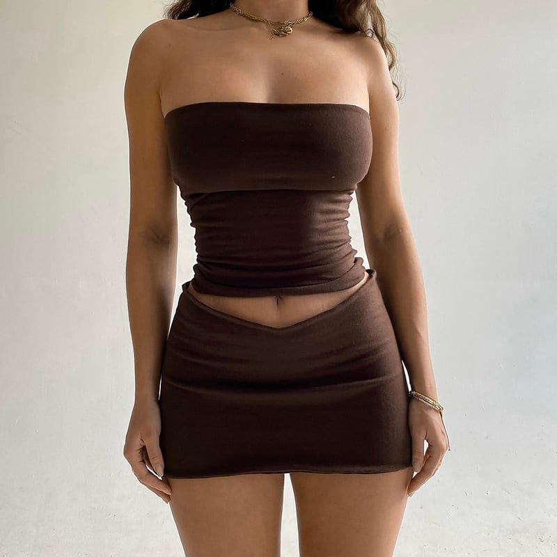 Midriff-baring Top Slim-fit Sheath Short Skirt Two-piece Set view 2