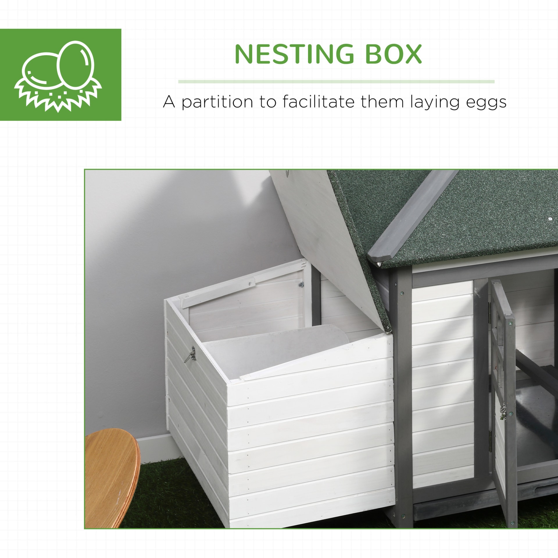 Wooden Chicken Coop 77 Inch With Weatherproof Roof Nesting Box Enclosed Run Removable Tray Outdoor Gray view 1