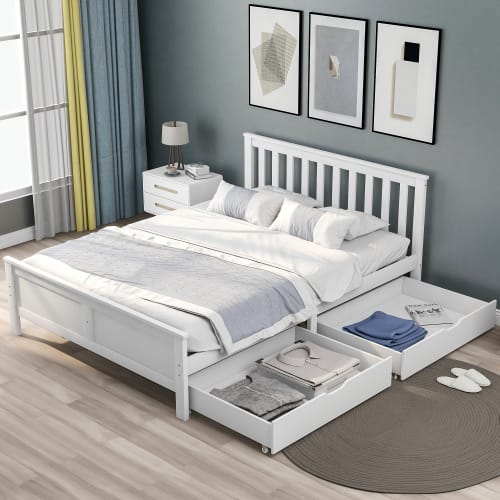 Wooden Solid White Pine Storage Bed With Drawers Bed Furniture Frame For Adults, Kids, Teenagers 4ft6 Double White 190x135cm view 5