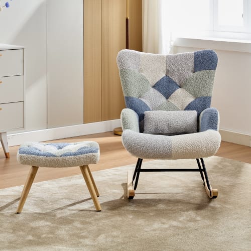 Rocking Chairs For Adults, Tteddy Rocking Chair Relaxing Recliner Chair With Solid Wood Legs High Back Lounge Chairs For Balcony Living Room Bedroom view 24