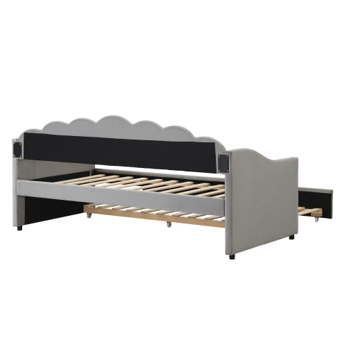 Upholstered Bed, 3FT Single Bed 90x190cm, Bottom With Trundle Bed 90x190cm, Daybed Sofa Bed, Youth Bed, For Adults & Teenagers, Easy Assembly, Velvet, Grey view 4