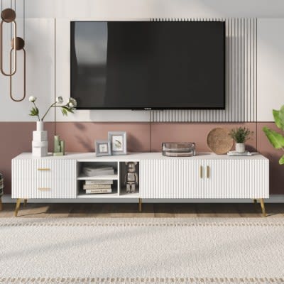 White TV Stand For 75-inch Televisions, Lowboards, TV Boards, TV Cabinet, Entertainment Center, TV Console Table, Modern Entertainment Center, Media Console White view 3