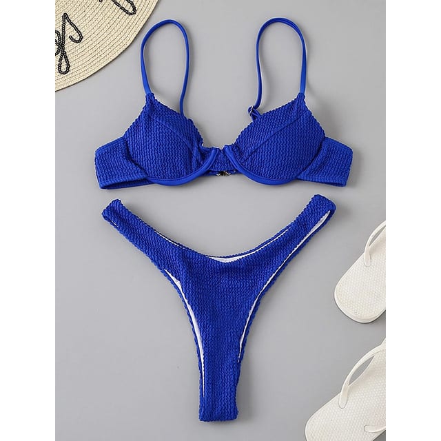 Women's Push Up Solid Ribbed Bikini