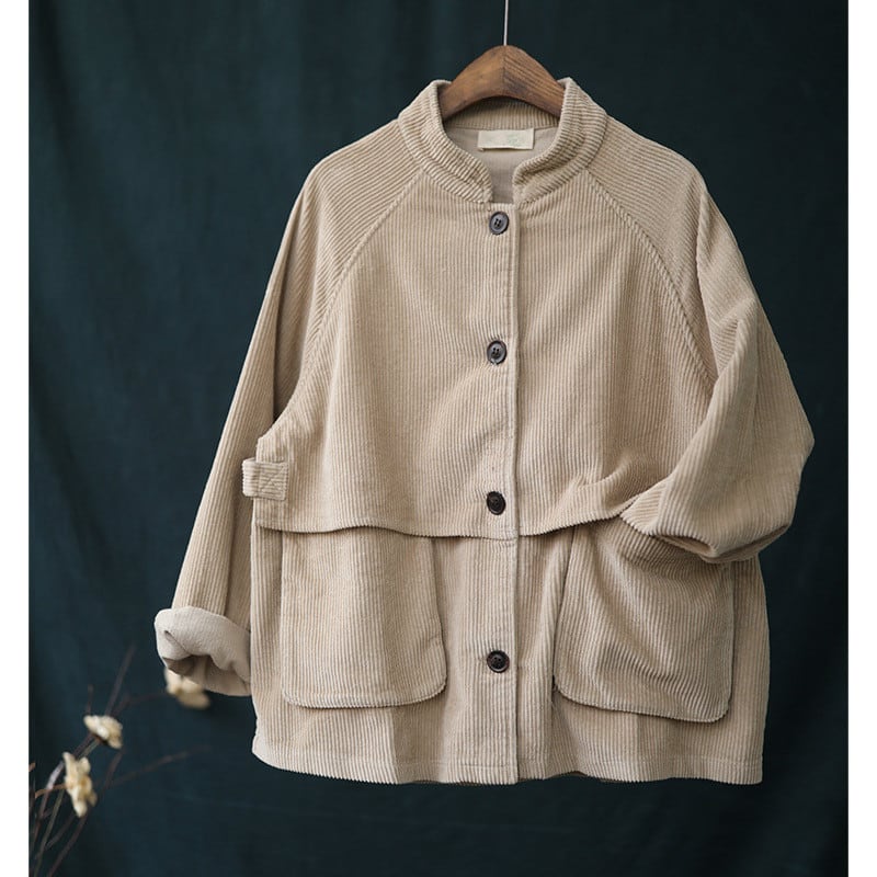 Short Stand Collar Long Sleeve Corduroy Jacket view 6