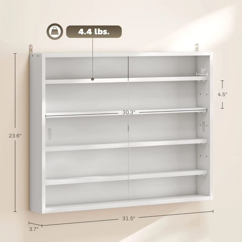 5-Tier Display Cabinet, Wall-Mounted Display Case With 2 Glass Doors And Adjustable Shelves, White view 9