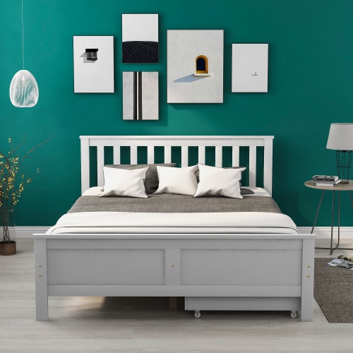 Wooden Solid White Pine Storage Bed With Drawers Bed Furniture Frame For Adults, Kids, Teenagers 4ft6 Double White 190x135cm view 2
