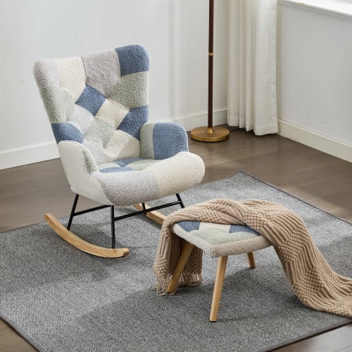 Rocking Chairs For Adults, Tteddy Rocking Chair Relaxing Recliner Chair With Solid Wood Legs High Back Lounge Chairs For Balcony Living Room Bedroom view 21