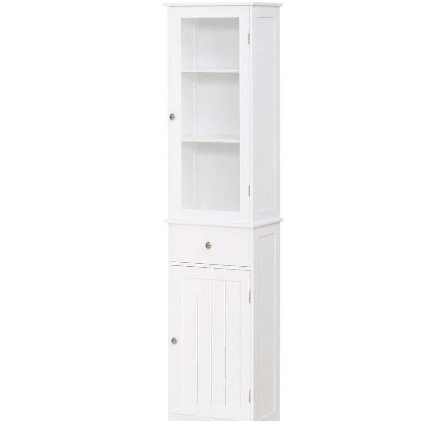 Kleankin Slim Bathroom Storage Cabinet Tall Narrow Linen Tower With Acrylic Door Drawer And Shelves White view 8