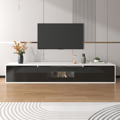 TV Cabinet, High-gloss TV Cabinet, Matching Colours In White And High-gloss Black, With Colour-changing LED Lights.only Front Cabinet Door High-gloss view 5