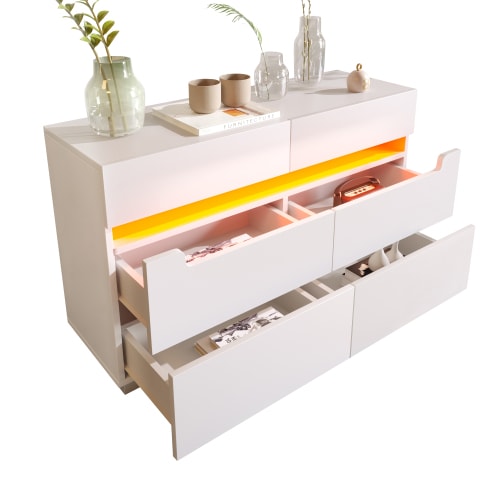 Sideboard Cabinet Dresser With 6 Drawers,Storage With RGB LED App Control, Sideboard With Cut-out Handles, 6-drawers Chest Of Drawers, 71 X 120 X 40 Cm, White view 22