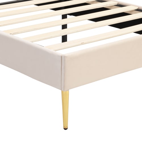 Velvet Upholstered Bed,Single Bed-3ft 90x190cm, Shell-like Bed With Golden Iron Legs, Wooden Slatted Frame, Upholstered Bench With Storage Space 90x40x42cm view 16