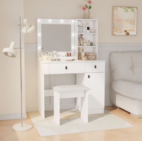 Vanity Desk With Lights, Vanity Set With Mirror, Makeup Vanity Desk With Large Drawers  Three Level Storage Dreeser, VanitysVanities With 3 Lights Brightness Adjustable For Bedroom, White view 8