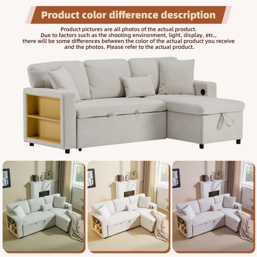 Corner Sofa Bed Corner Couch L-Shaped Sofa Bed Extendable, Bed Box And Integrated Shelf, view 34