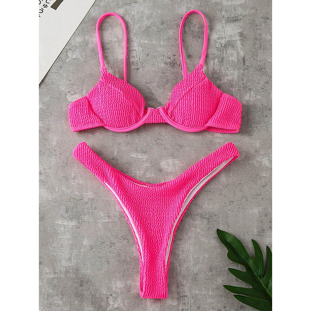 Women's Push Up Solid Ribbed Bikini view 5