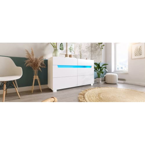 Sideboard Cabinet Dresser With 6 Drawers,Storage With RGB LED App Control, Sideboard With Cut-out Handles, 6-drawers Chest Of Drawers, 71 X 120 X 40 Cm, White view 20