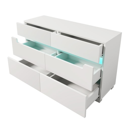 Sideboard Cabinet Dresser With 6 Drawers,Storage With RGB LED App Control, Sideboard With Cut-out Handles, 6-drawers Chest Of Drawers, 71 X 120 X 40 Cm, White view 6