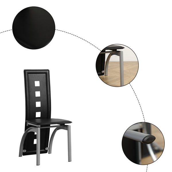 4pcs Long Backrest Square Hollow Decoration PU Leather Dining Chairs view 7