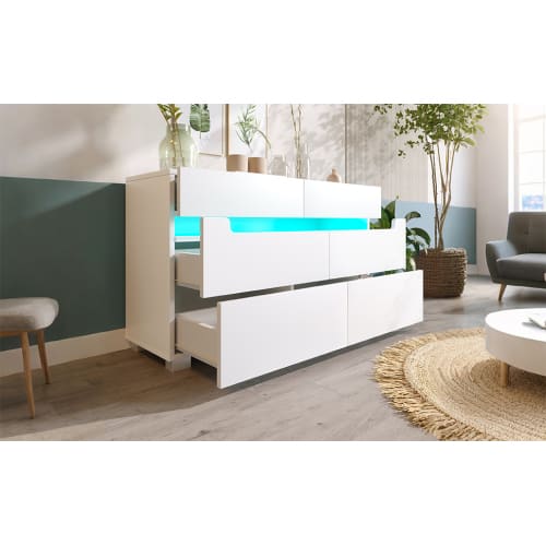 Sideboard Cabinet Dresser With 6 Drawers,Storage With RGB LED App Control, Sideboard With Cut-out Handles, 6-drawers Chest Of Drawers, 71 X 120 X 40 Cm, White view 17