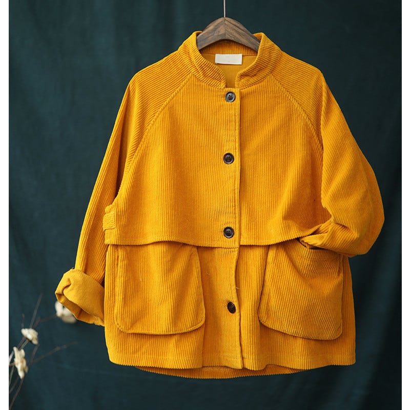 Short Stand Collar Long Sleeve Corduroy Jacket view 4