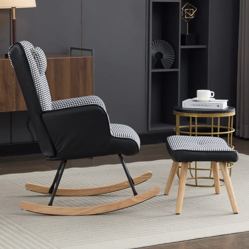 Rocking Chairs For Adults, Tteddy Rocking Chair Relaxing Recliner Chair With Solid Wood Legs High Back Lounge Chairs For Balcony Living Room Bedroom view 8