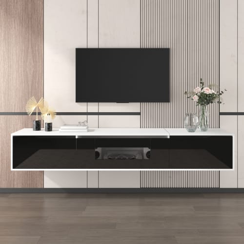 TV Cabinet, High-gloss TV Cabinet, Matching Colours In White And High-gloss Black, With Colour-changing LED Lights.only Front Cabinet Door High-gloss view 7