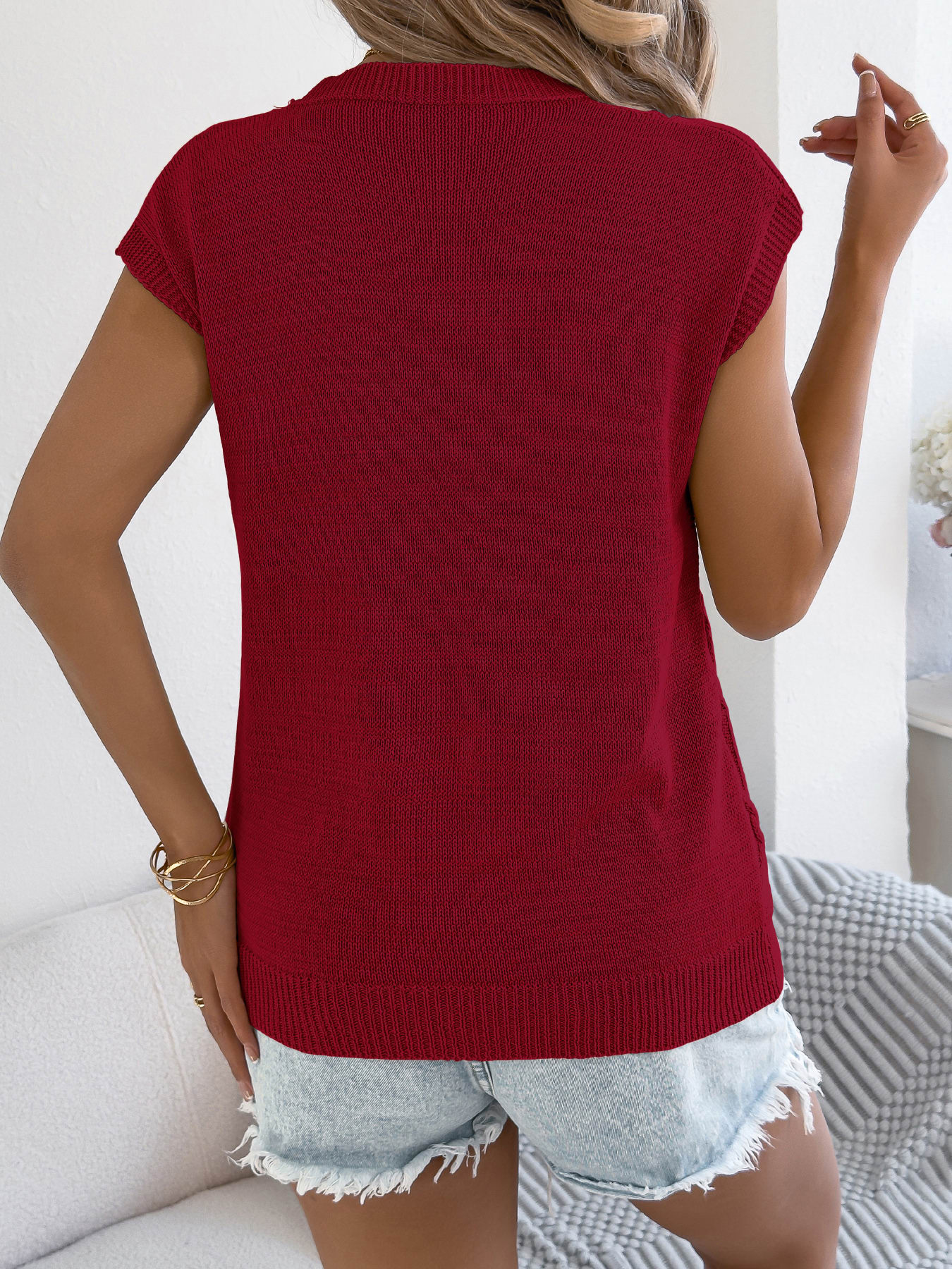 Women S Solid Color Cable Knit Batwing Sleeve Loose Knit Sweater Top view 14