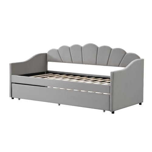 Upholstered Bed, 3FT Single Bed 90x190cm, Bottom With Trundle Bed 90x190cm, Daybed Sofa Bed, Youth Bed, For Adults & Teenagers, Easy Assembly, Velvet, Grey view 10