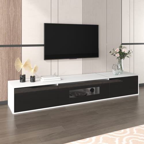 TV Cabinet, High-gloss TV Cabinet, Matching Colours In White And High-gloss Black, With Colour-changing LED Lights.only Front Cabinet Door High-gloss view 1