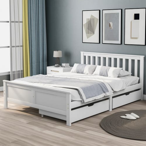 Wooden Solid White Pine Storage Bed With Drawers Bed Furniture Frame For Adults, Kids, Teenagers 4ft6 Double White 190x135cm view 6