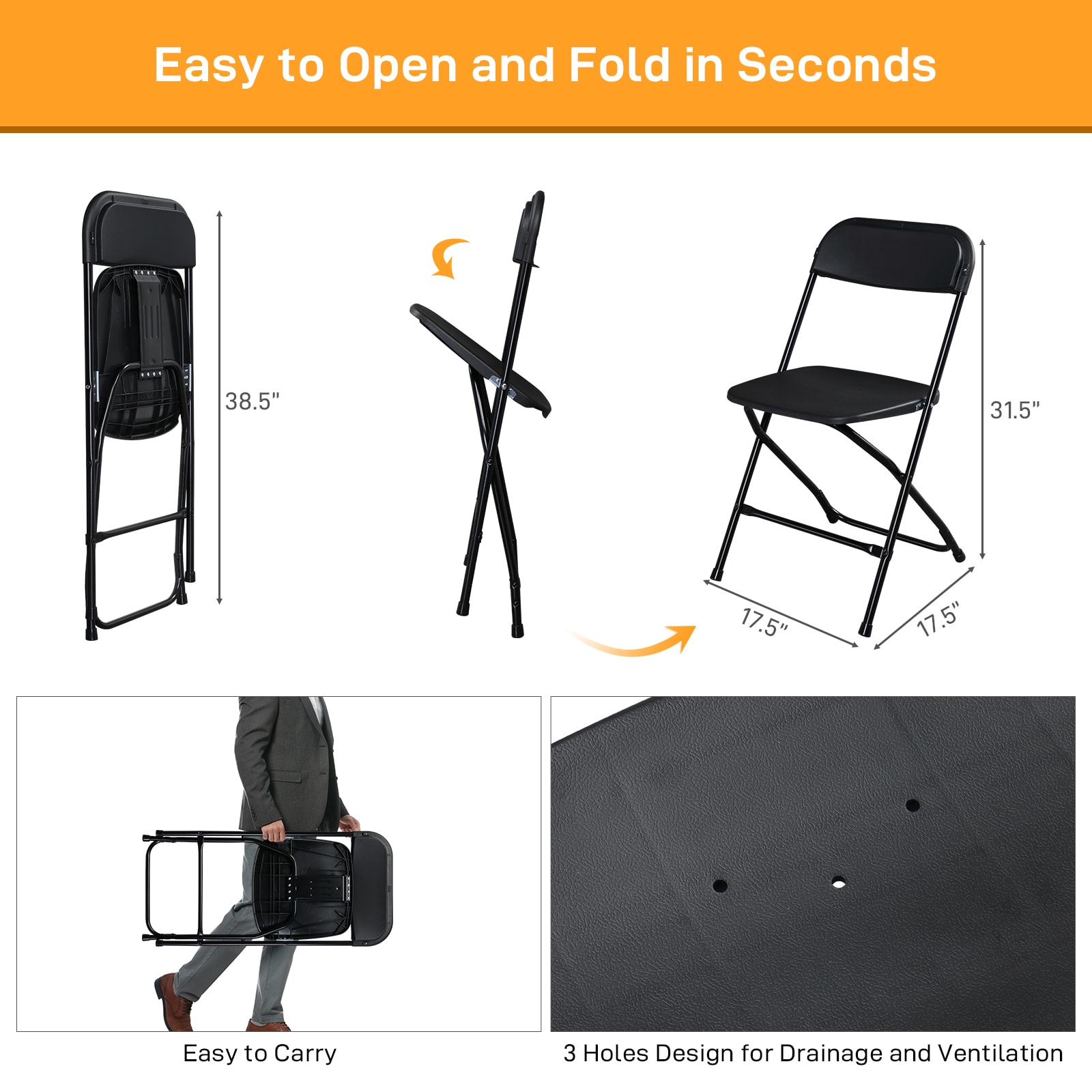10pcs Injection Molded Classic Black XN Courtyard Plastic Folding Chair view 13