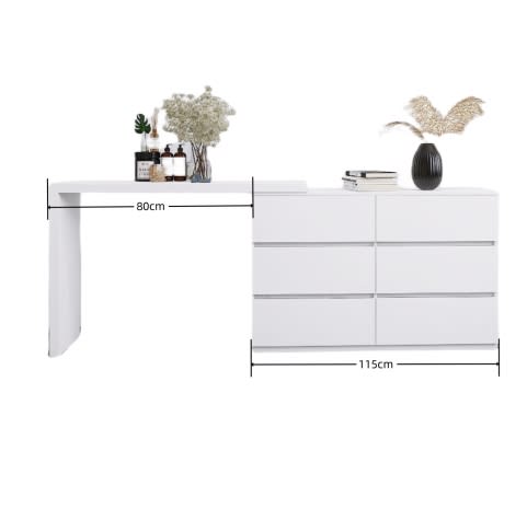 Extended Desktop 6 Drawers Chest Of Drawer Without Handle White Color Vanity