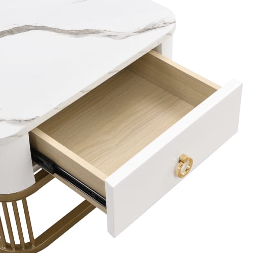 Nestable Coffee Table High Gloss Marble Exterior, Gold Accents, Side Table With Drawer. Set Of Two view 21