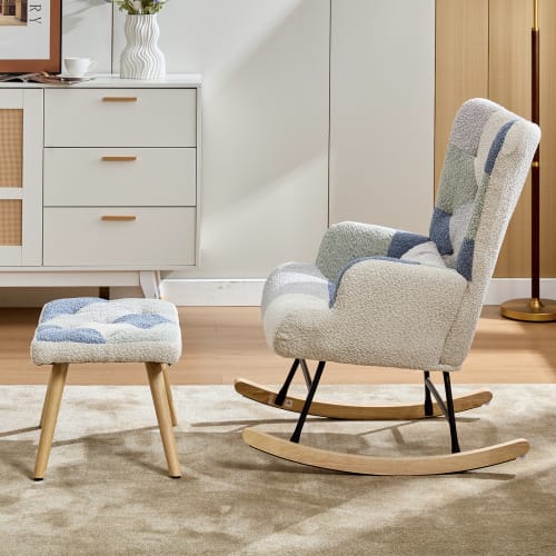Rocking Chairs For Adults, Tteddy Rocking Chair Relaxing Recliner Chair With Solid Wood Legs High Back Lounge Chairs For Balcony Living Room Bedroom view 5