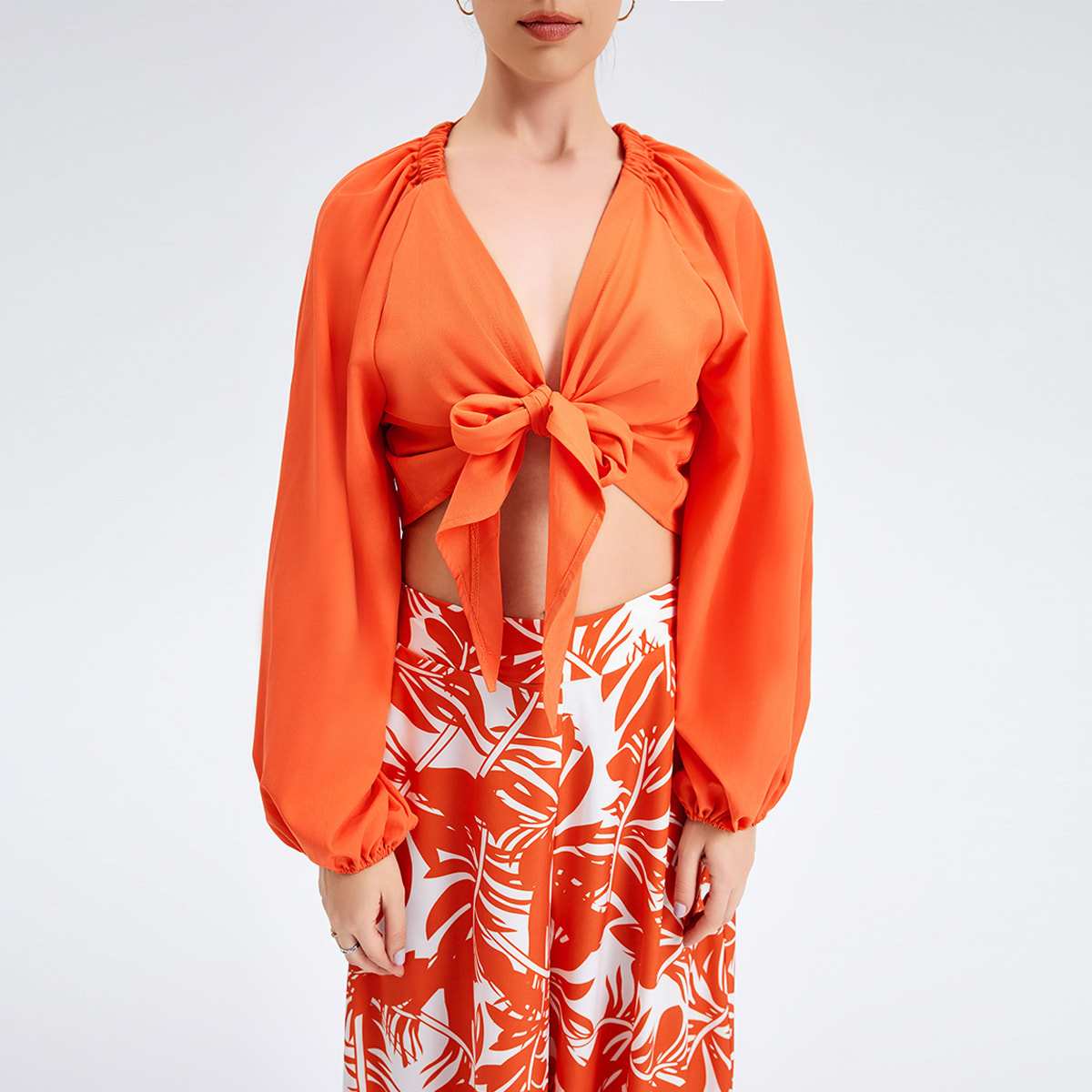 New Women's Temperament Print Pants V -neck Long Sleeve Two -piece Suit view 2