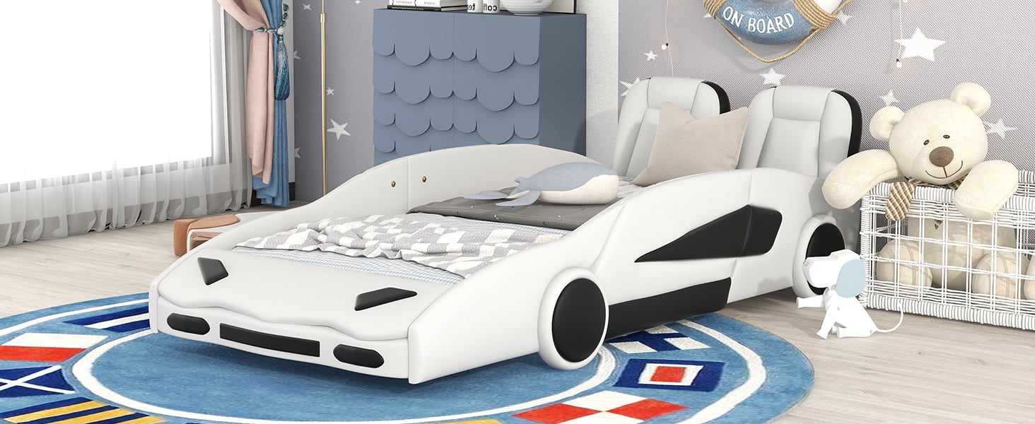 Double Race Platform Bed With Wheels, White view 8