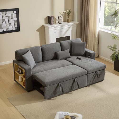 Corner Sofa Bed Corner Couch L-Shaped Sofa Bed Extendable, Bed Box And Integrated Shelf, view 9