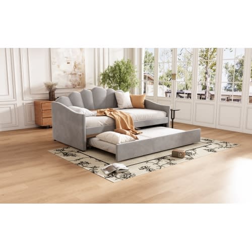 Upholstered Bed, 3FT Single Bed 90x190cm, Bottom With Trundle Bed 90x190cm, Daybed Sofa Bed, Youth Bed, For Adults & Teenagers, Easy Assembly, Velvet, Grey view 19