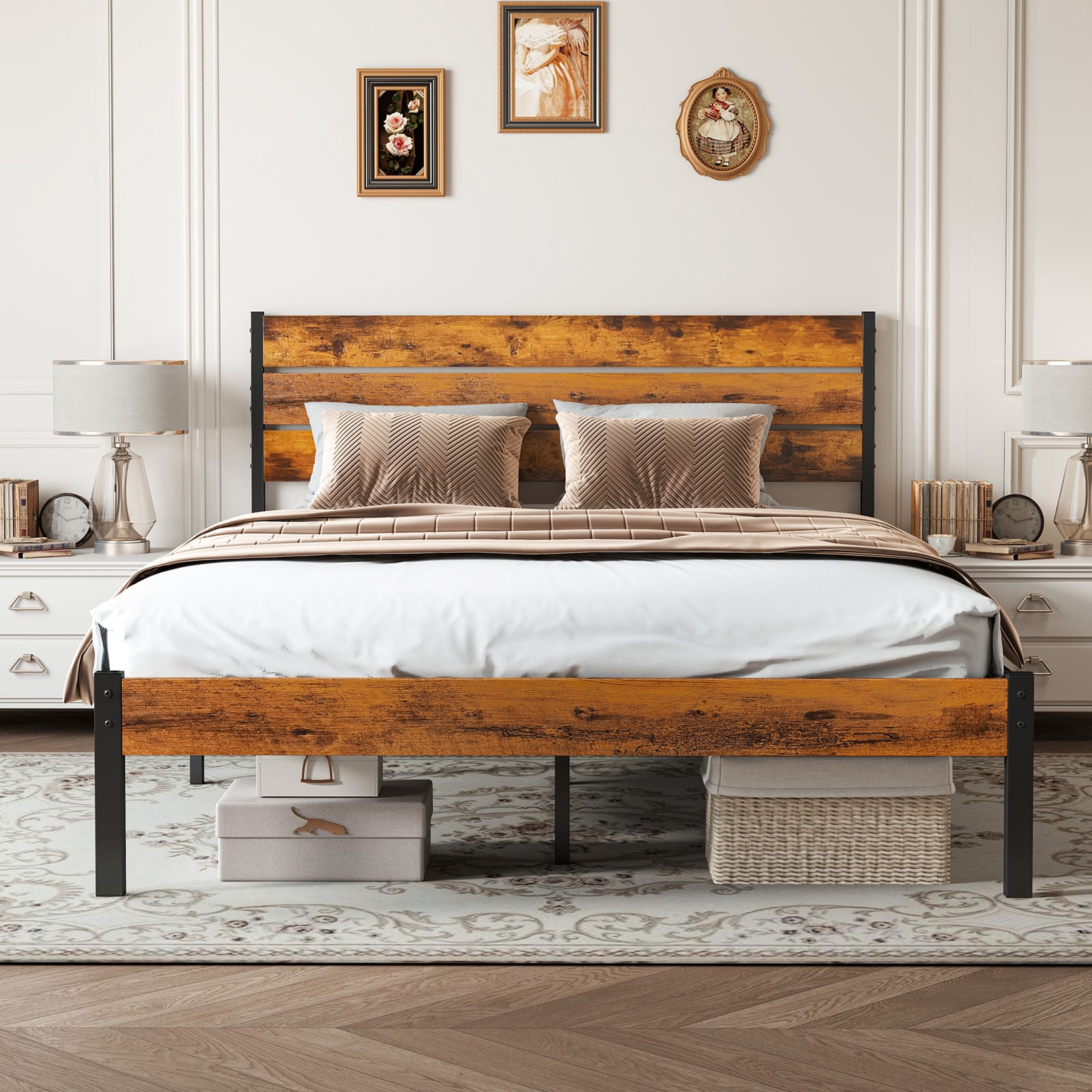 Metal Platform Bed Frame - Mattress Foundation With Headboard And Footboard view 2