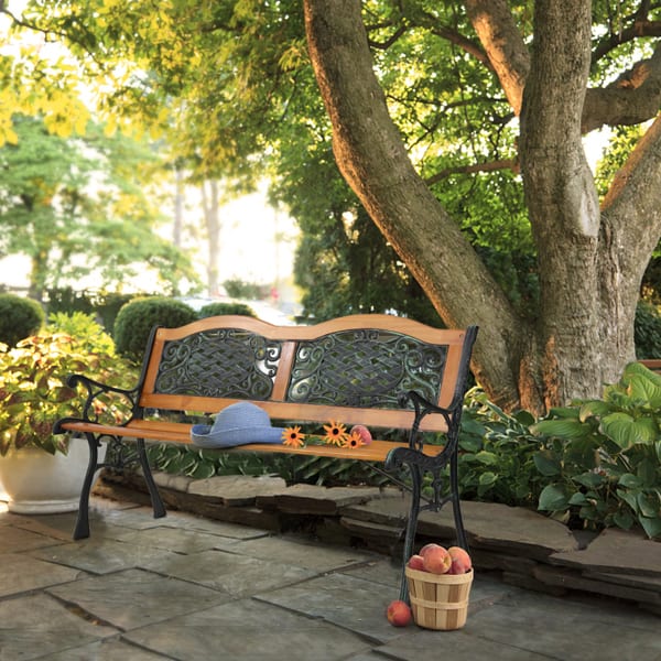 Double Arched Back Iron Wood Bench view 4