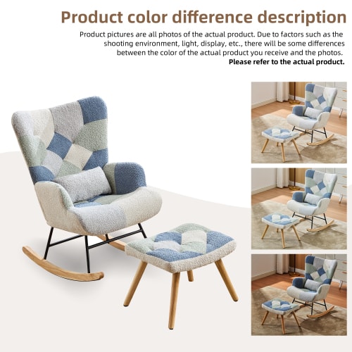 Rocking Chairs For Adults, Tteddy Rocking Chair Relaxing Recliner Chair With Solid Wood Legs High Back Lounge Chairs For Balcony Living Room Bedroom view 37
